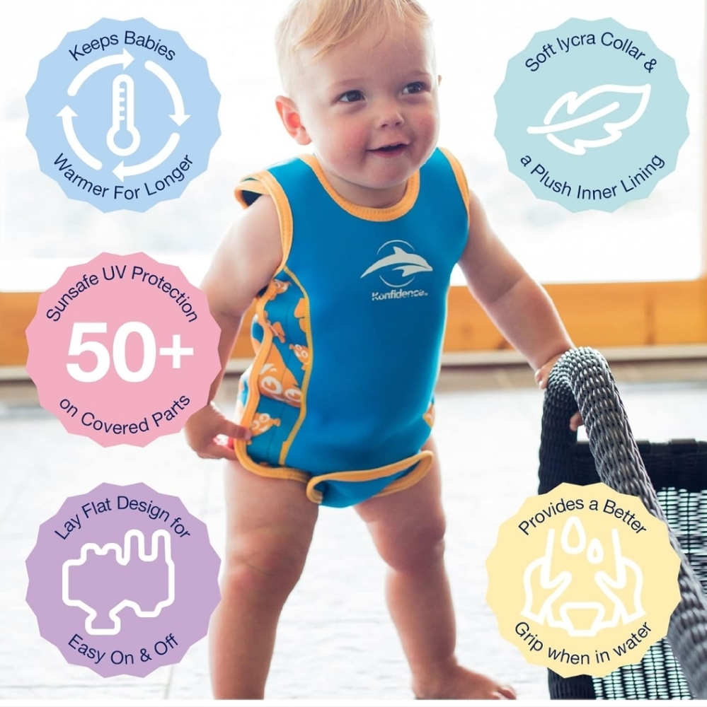 Baby Blue & Yellow Neoprene Swim Romper - Kids Swim